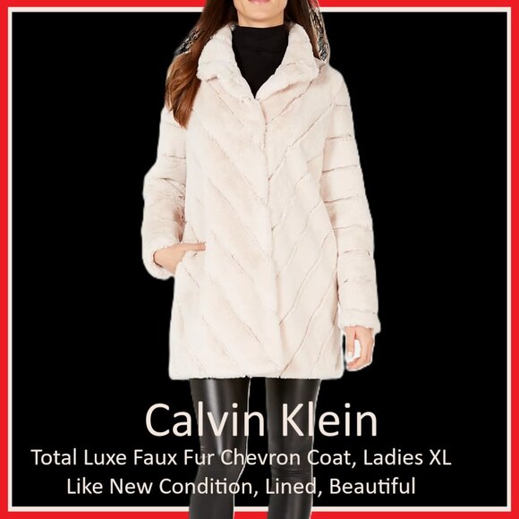 Beautiful. Soft Calvin Klein Chevron Faux Fur Coat, NWT/New Condition, Size XL - Picture 1 of 13